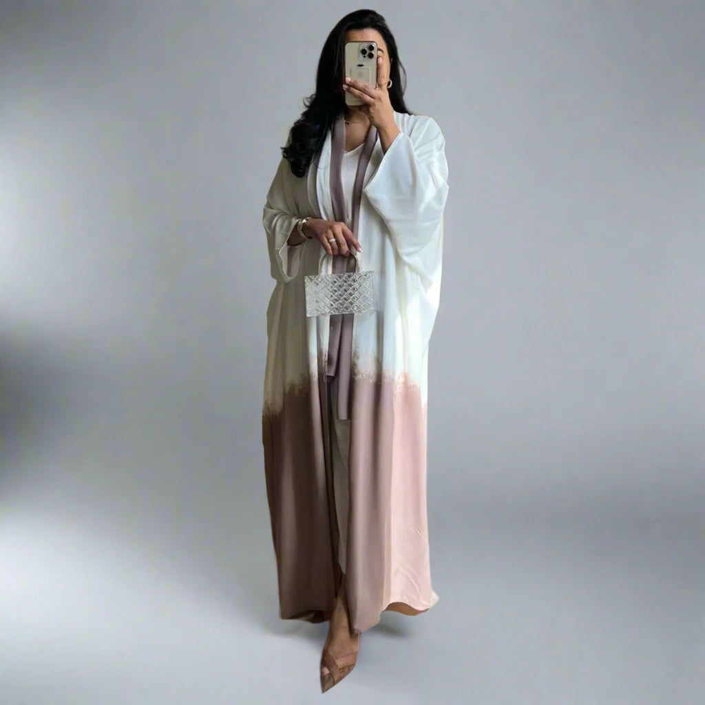 Trendy Tie Dye Muslim Women's Cardigan Open Abaya Dress - Modest Fashion for Prayer, Home & Casual Outings