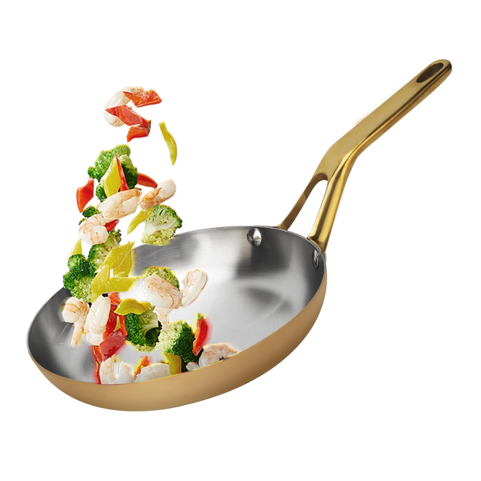 DAEDALUS 10 Inch Stainless Steel Frying Pan - Tri-Ply Nonstick Skillet for Perfect Cooking, Oven & Dishwasher Safe, Durable Gold Finish - Ideal for Searing, Sauteing & Everyday Home Cooking