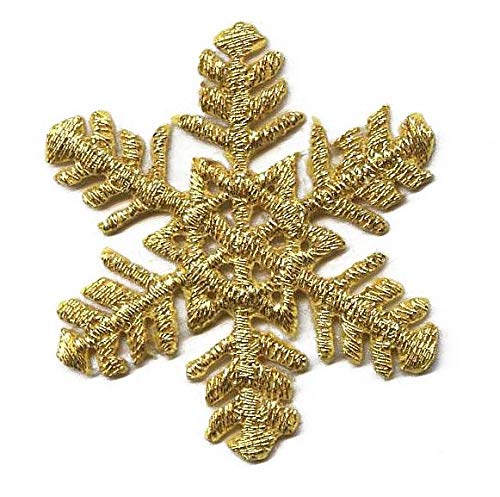 Gold Snowflake Embroidered Iron-On Patch for Jackets, Bags & DIY Crafts - Christmas Winter Holiday Decoration
