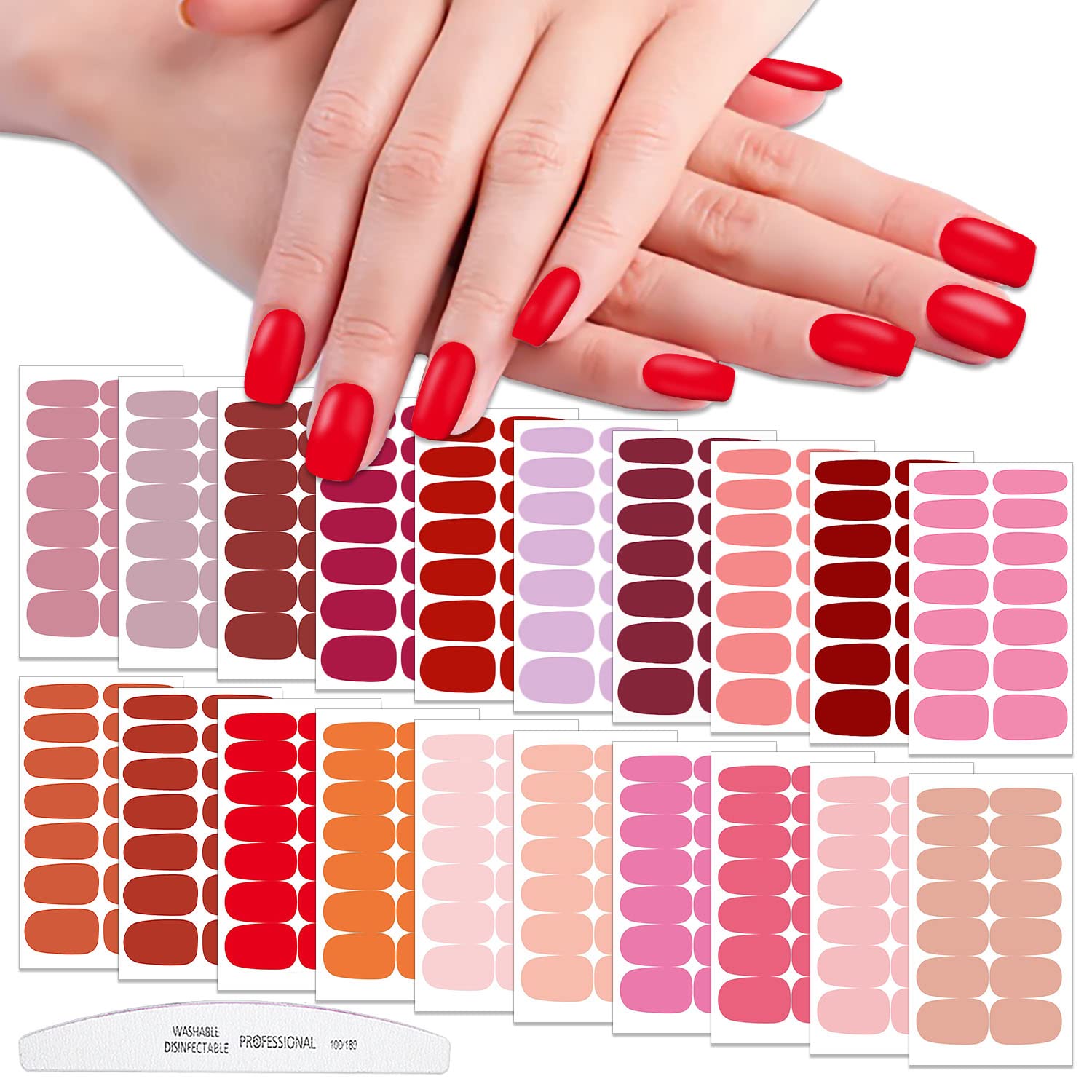 WOKOTO 20 Sheets Red Pink Nail Polish Strips - Full Cover Nail Wraps, Solid Color Nail Stickers for Women & Girls - DIY Nail Art, Gel Nail Strips, Easy Stick On Nails - Perfect for Parties, Weddings, and Daily Nail Care