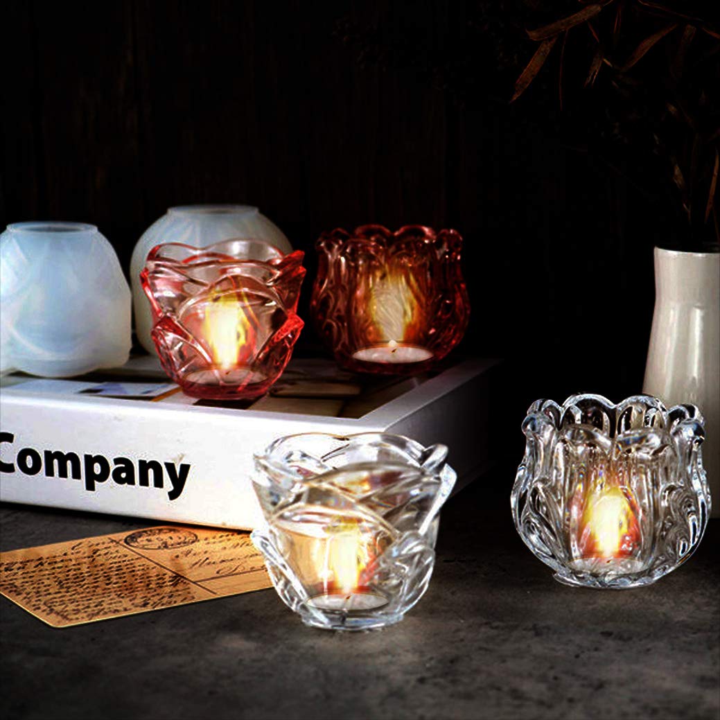 2-Piece DIY Rose Flower Glass Glazed Cup Resin Mold Set - Candlestick Base & Candle Holder Silicone Molds for Epoxy Resin, Wax, Soap Making - Perfect for Home Decor, Wedding Centerpieces & DIY Craft Projects