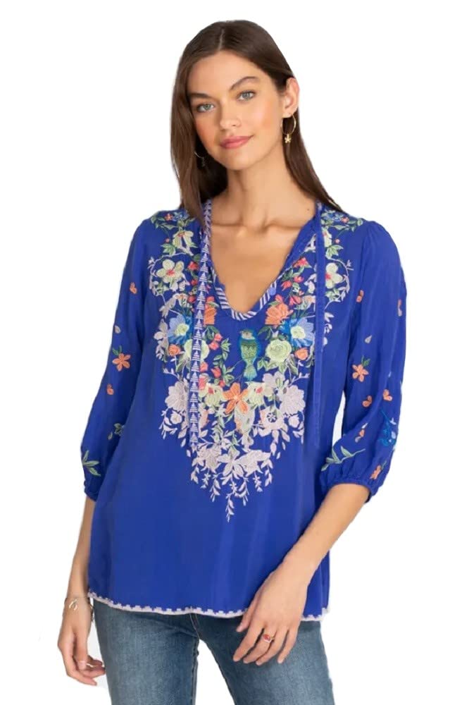 Johnny Was Women's Embroidered Long Sleeve Blouse - Boho Chic Floral Top for Casual Wear, Office & Special Occasions