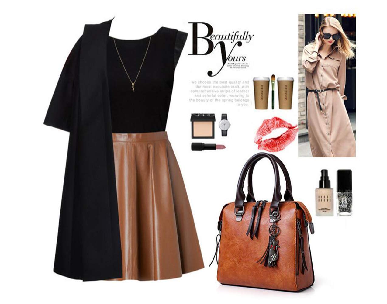 Women's PU Leather Tote Bag - Crossbody Shoulder Purse with Tassel for Work & Travel