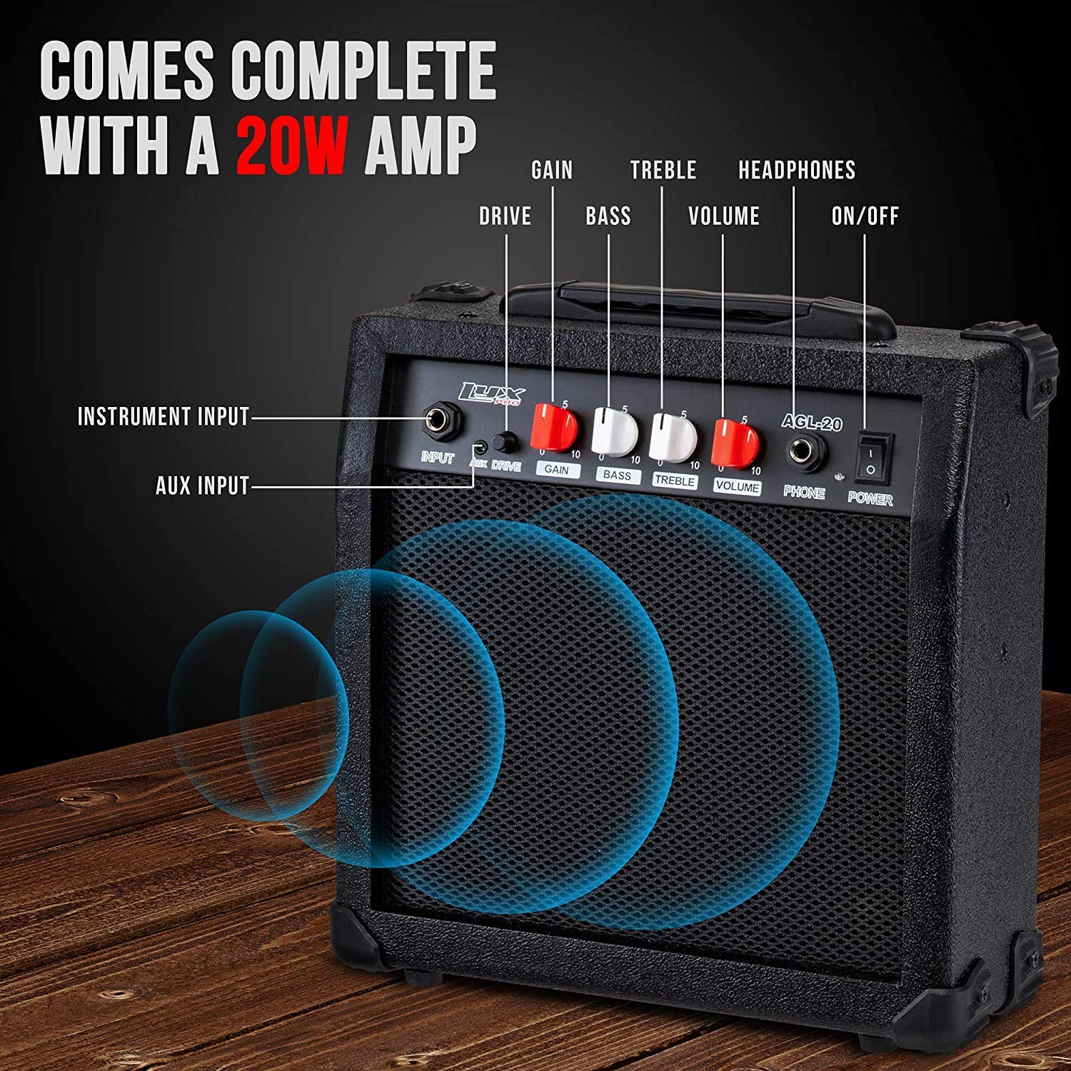 LyxPro Full Size Electric Guitar with 20W Amp - Black | Mackie Onyx Artist 2-2 Audio/MIDI Interface | Pro Tools First & Tracktion Music Production Software Kit | Professional Headphones Included - Perfect for Home Recording, Live Performances & Music Production