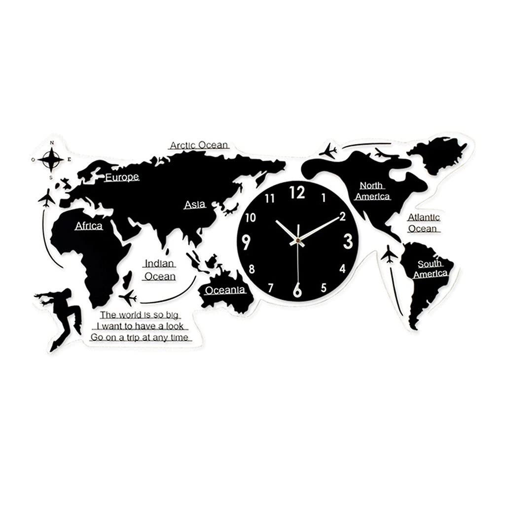 FETION Nelson 3D World Map Clock - Large Acrylic DIY Wall Clock for Home, Office, Bedroom & Living Room - Silent Non-Ticking (78x36.5cm, Black/9025) - Perfect for World Travelers, Geography Lovers & Modern Decor
