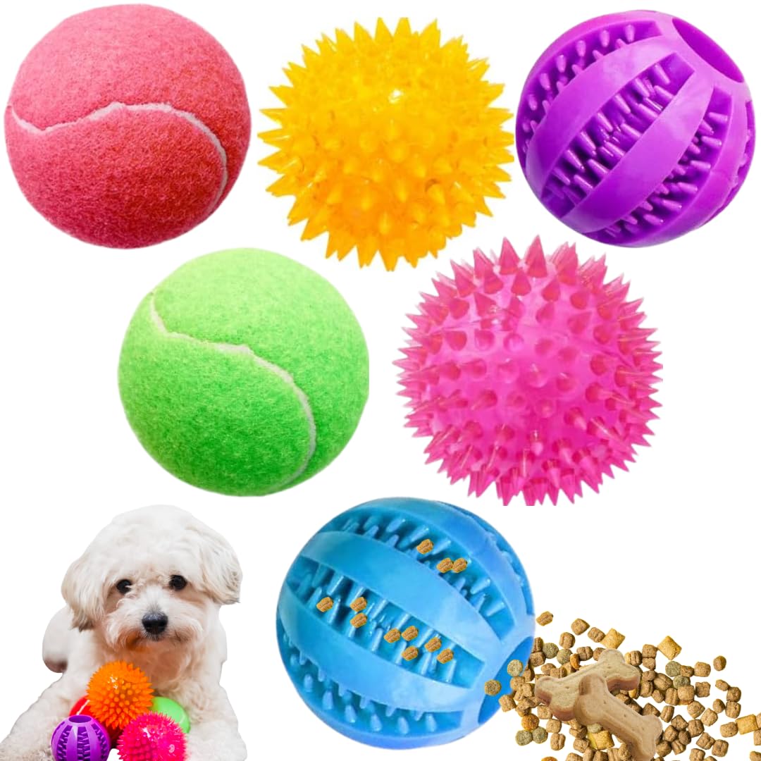 Pacific Pups Dog Toys - 6 Pack Tennis & Squeaky Balls for Small & Medium Dogs - Chew-Proof Treat Dispensing Toys for Indoor & Outdoor Play, Training & Fetch Games