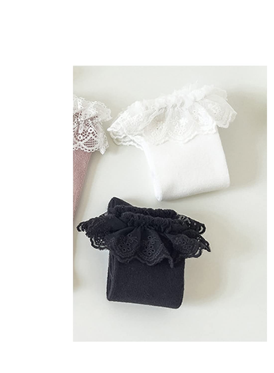 Deeorla Baby Toddler Girl Cotton Knee High Socks - Princess Lace Ruffled Stockings for Infants - Long Frilly Dress Socks for Parties & Special Occasions
