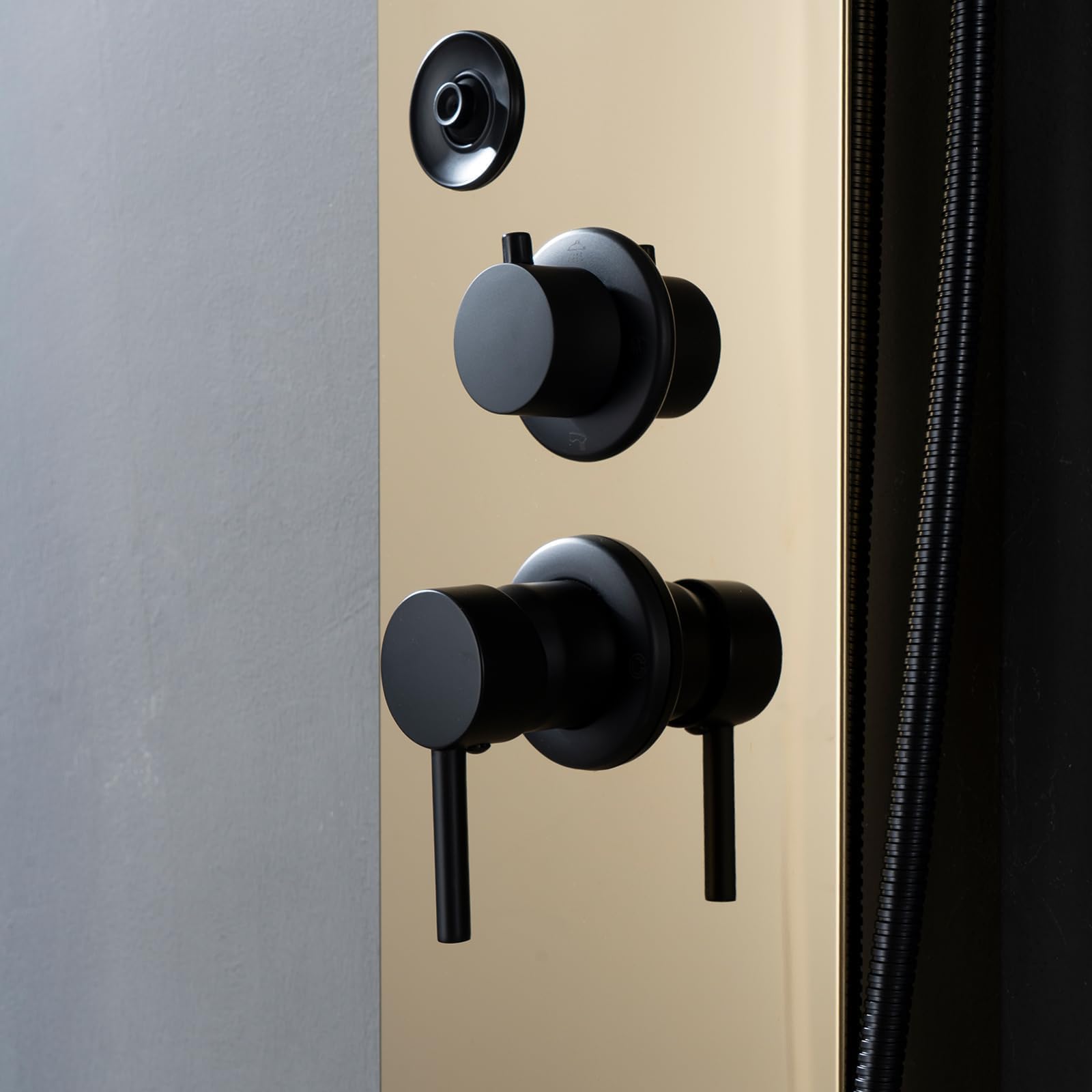 Stainless Steel Gold Shower Panel System - Multi-Function Shower Tower with Rainfall Head & Waterfall Tub Spout for Luxury Bathroom Upgrade | Perfect for Spa-Like Experience & Modern Bathroom Renovation