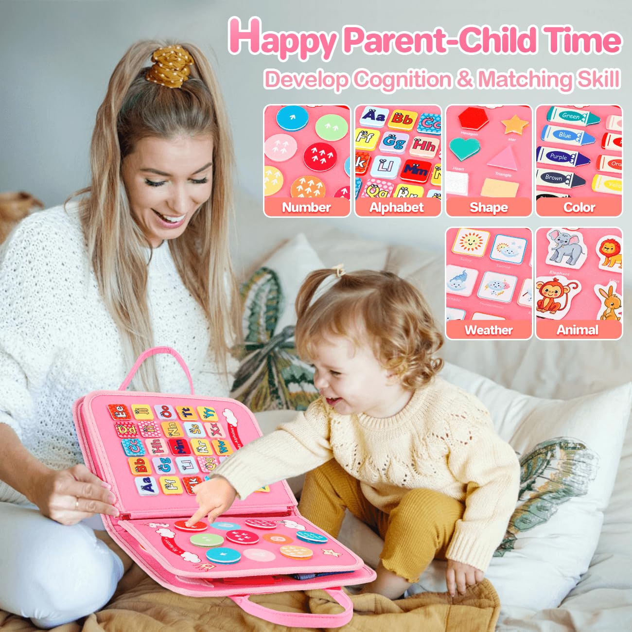 Montessori Busy Board for Toddlers 1-3 - Educational Sensory Travel Toy for Preschool Learning | Perfect Birthday Gift for 1-2 Year Old Girls