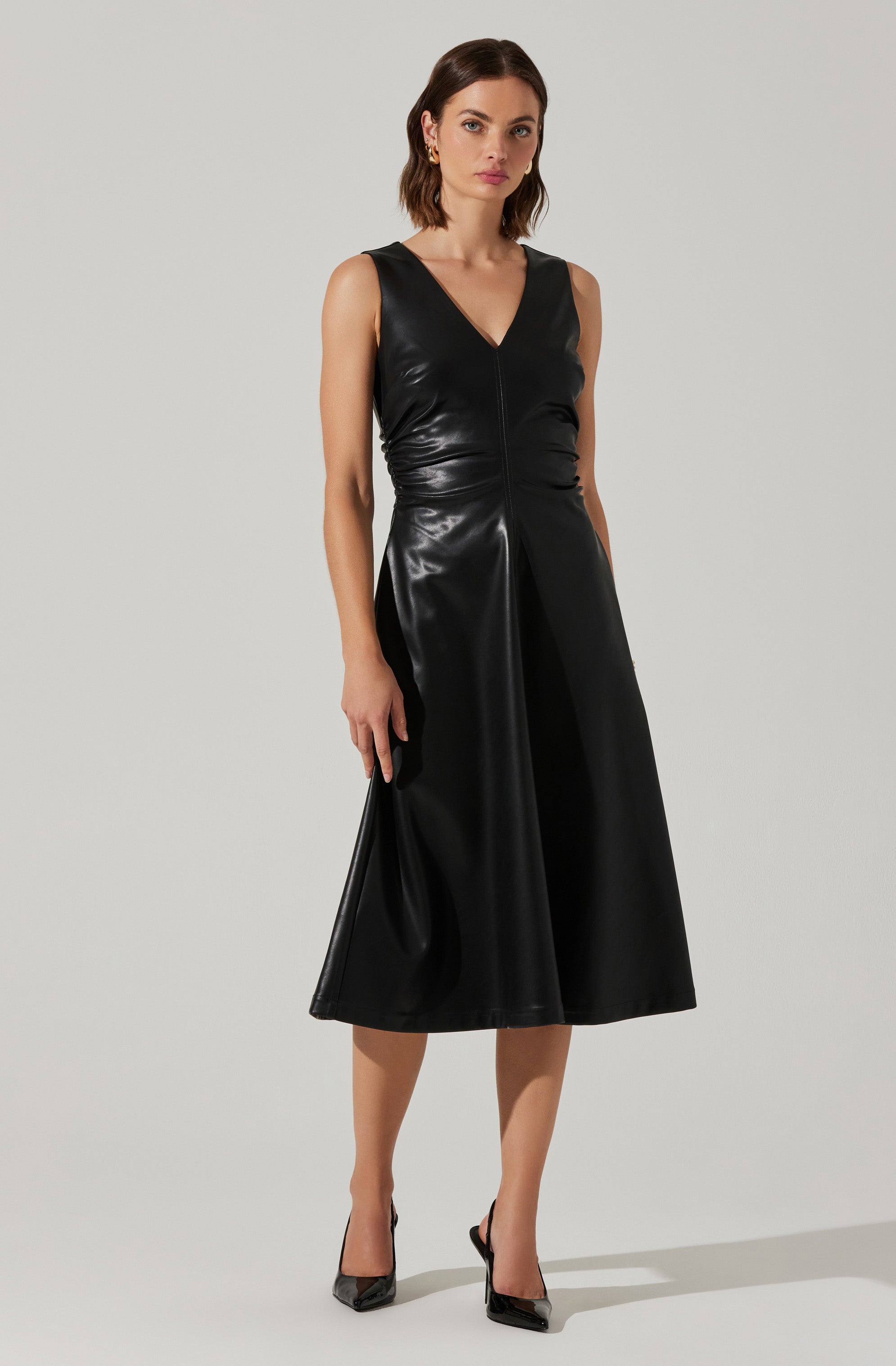 Omaira Faux Leather Midi Dress for Women - Stylish Vegan Leather Party Dress for Night Out, Date Night & Special Occasions