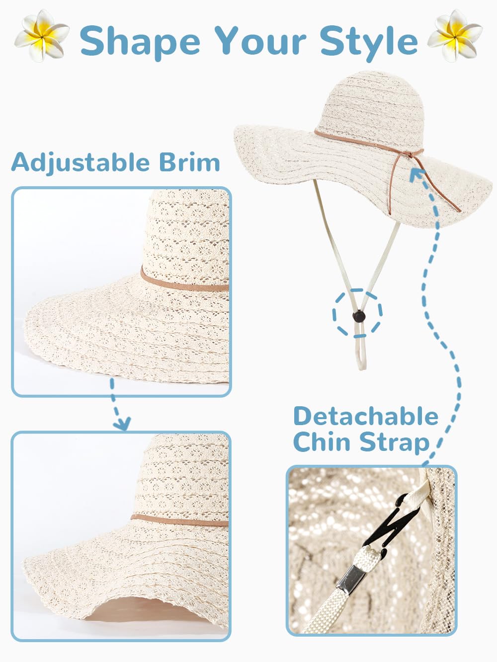 Women's Wide Brim Floppy Sun Hat - UPF 50+ UV Protection Summer Beach Hat, Packable & Foldable Travel Sun Hat for Outdoor, Vacation, Poolside, and Gardening