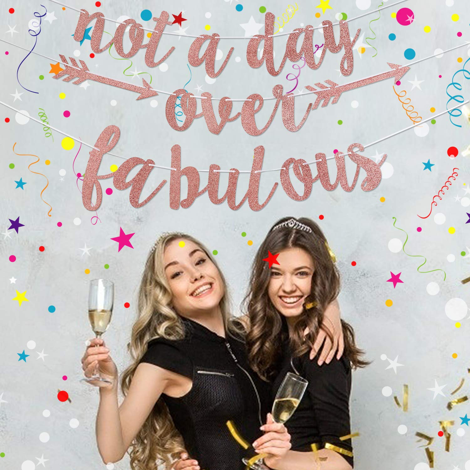 Lnlofen Rose Glitter Birthday Banner - 'Not a Day Over Fabulous' Party Decor for Women - Perfect for Birthday & Anniversary Celebrations - Elegant Glittery Backdrop for Baby Showers, Bridal Showers & Special Events