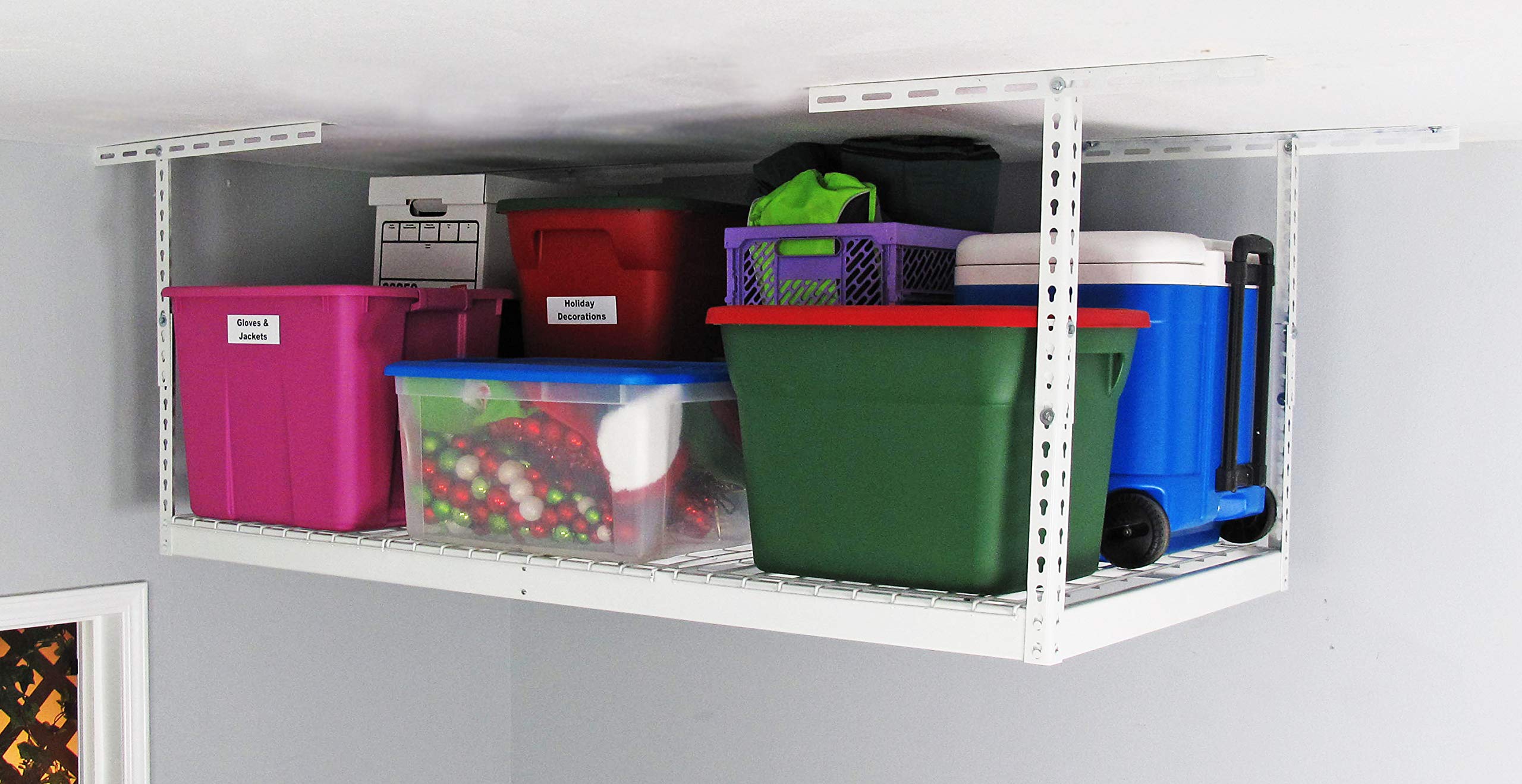 Heavy Duty Overhead Garage Storage Rack - 400 lb Capacity Adjustable Ceiling Mount Shelves 3x6 White (24