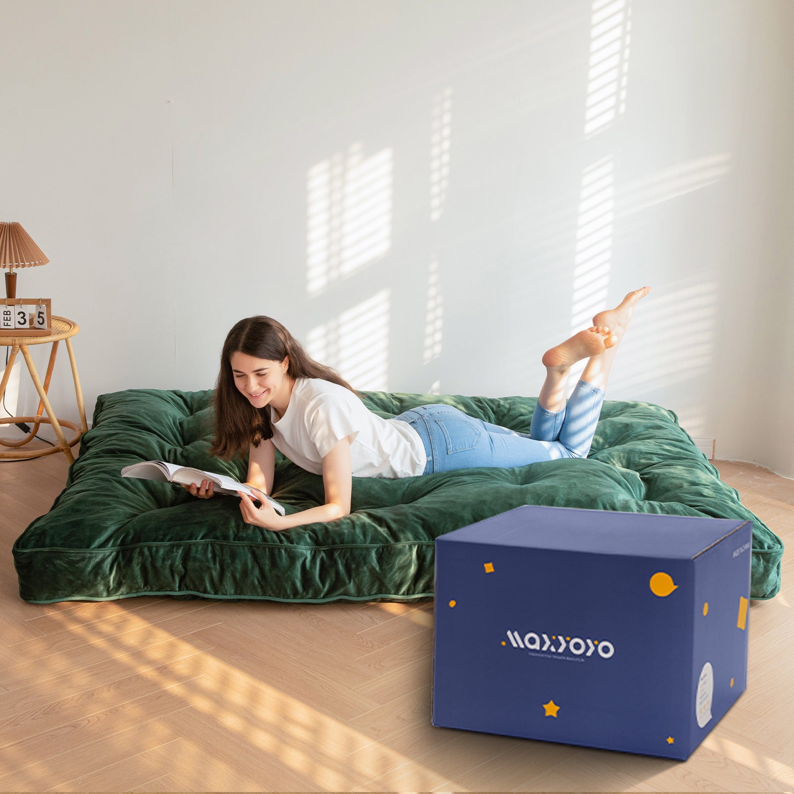 MAXYOYO 6-Inch Velvet Futon Mattress for Sofa Bed - Green (Mattress Only) | Comfortable & Space-Saving for Small Apartments, Guest Rooms & Dorm Living