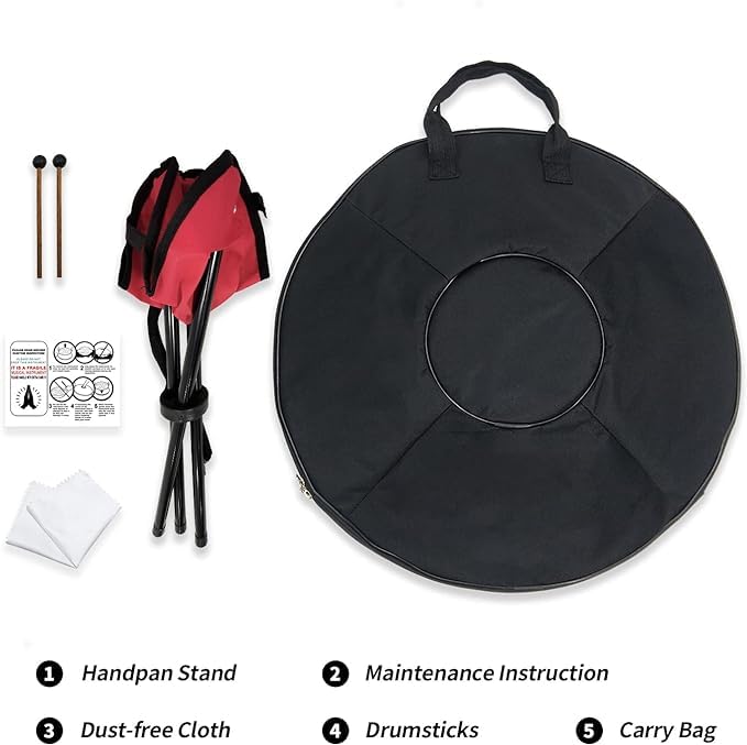 22-inch Handpan Drum with 10 Notes - Includes Backpack, Stand, 2 Mallets & Cleaning Cloth (Gold, 440Hz) | Perfect for Meditation, Music Therapy, Street Performance & Home Decoration