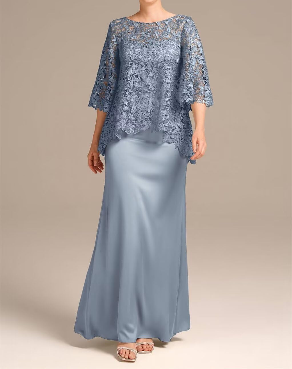 Elegant Long Satin Mother of The Bride Dress with Lace Applique & Jacket - Formal Evening Gown for Wedding Guest, Special Occasions & Black Tie Events