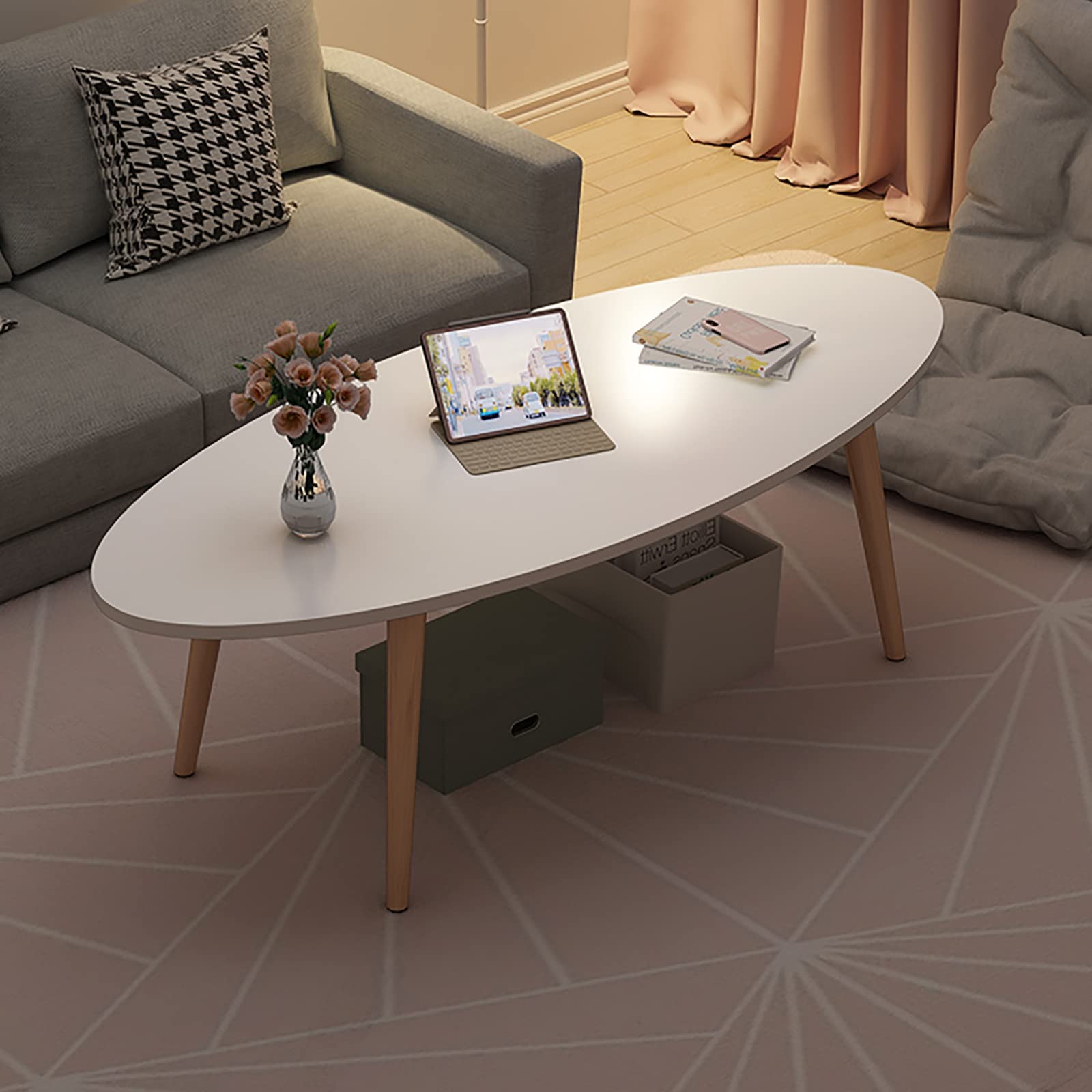 Japanese-Style Solid Wood Coffee Table - 100x50x42cm Oval Side Table for Living Room, Sofa & Lounge | ZWJLIZI Small Leisure Table (Color B) - Perfect for Tea Ceremonies, Reading Nooks & Minimalist Home Decor