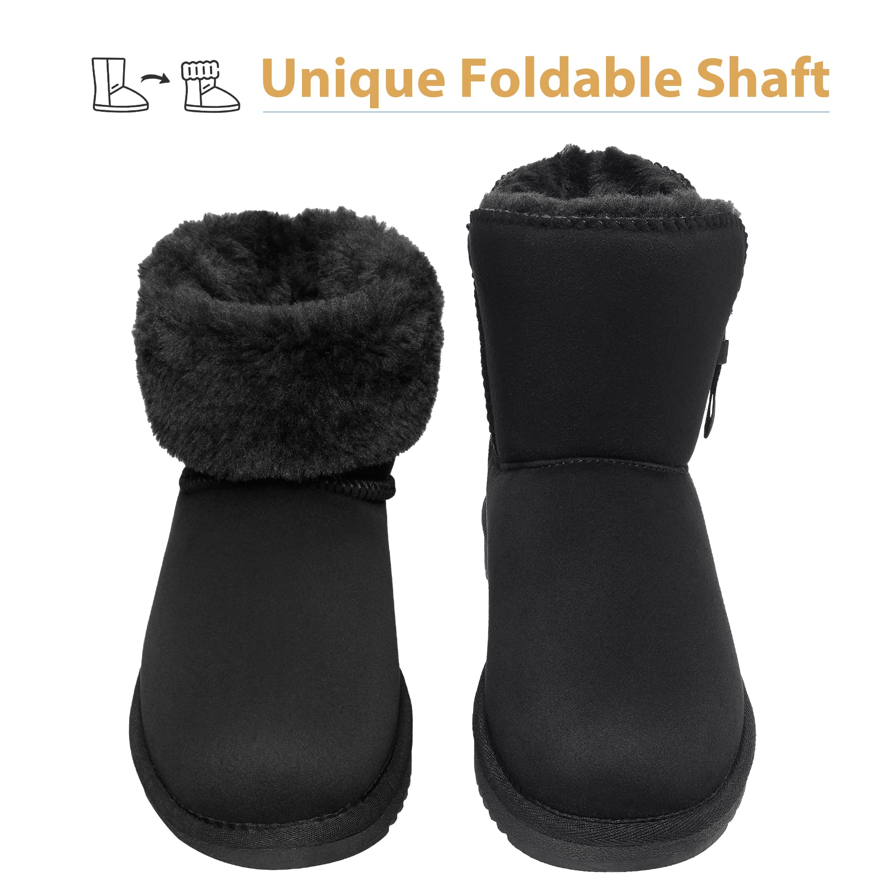 CAMEL CROWN Women's Foldable Snow Boots - Warm Fur Lined Winter Boots with Zipper, Mid-Calf House Slippers for Indoor/Outdoor Use - Perfect for Snowy Days, Winter Hiking & Cozy Home Wear