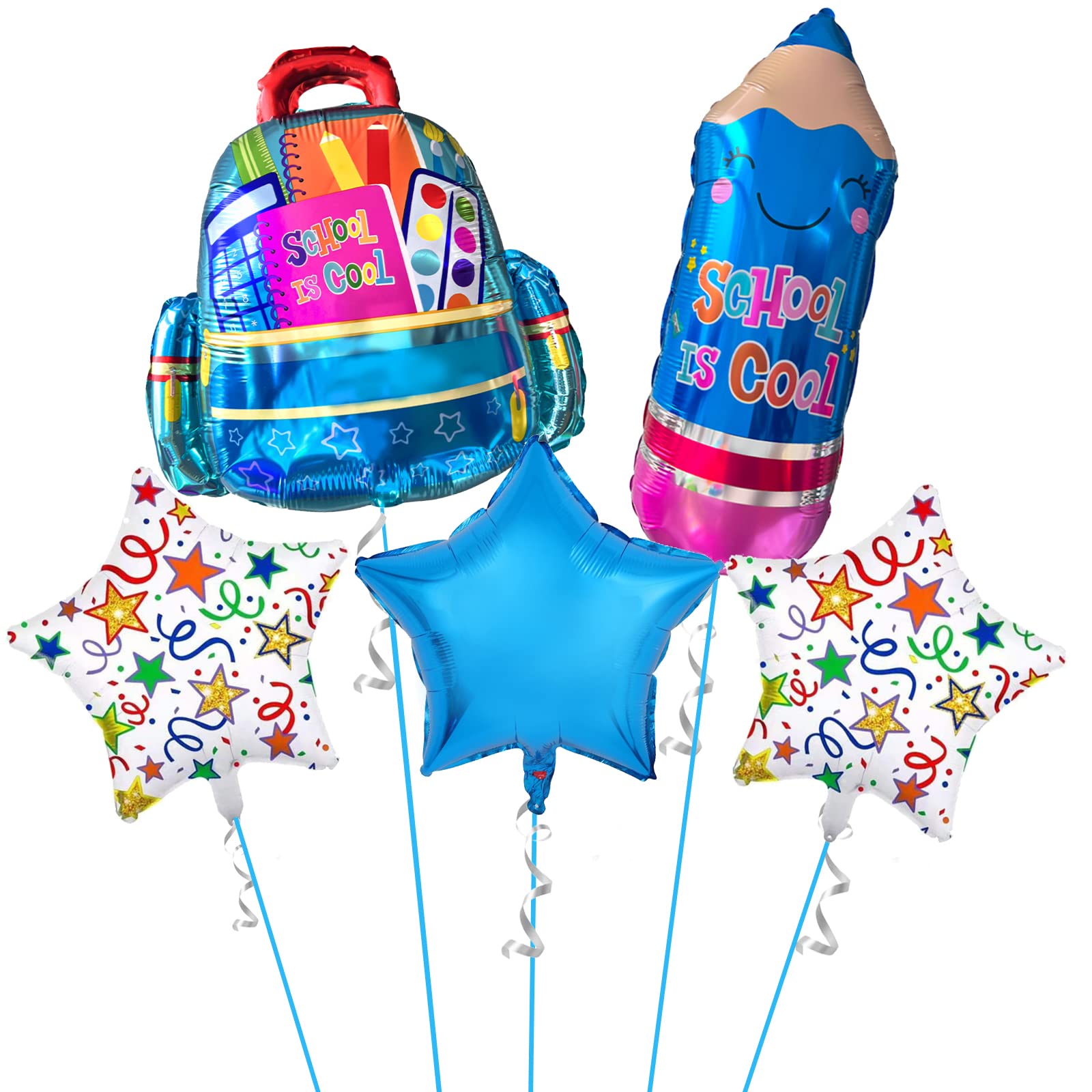 Blue Back to School Balloons Set - Pencil & Backpack Shaped Foil Balloons for First Day of School, Classroom Decorations & Party Supplies | Perfect for School Welcome Parties, Kindergarten Graduations & Teacher Appreciation Events