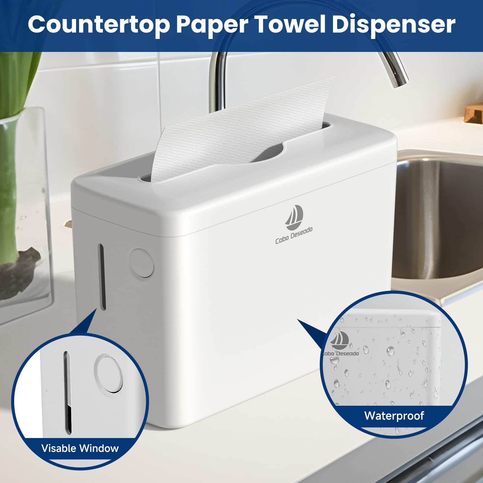 Commercial Countertop Paper Towel Dispenser - Multifold, Trifold, C-Fold Hand Towel Holder for Kitchen, Bathroom, Toilet & Hotel Use - Includes 200 Sheets & Refill Reminder (White) - Ideal for Restaurants, Offices & Public Spaces