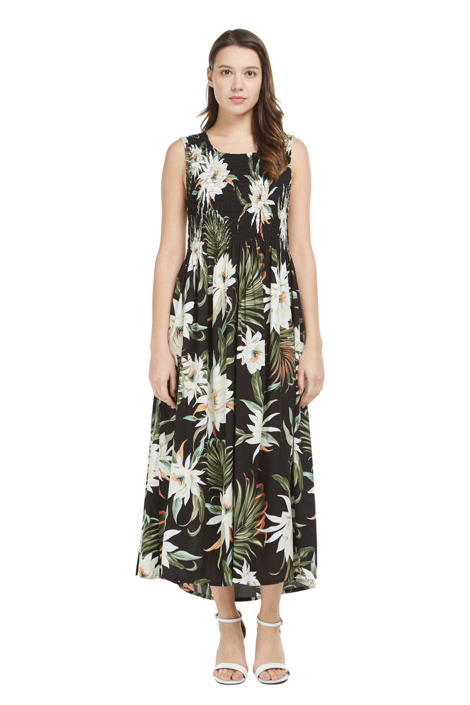 Women's Hawaiian Maxi Tank Dress - Elastic Waist Luau Dress with Sunset Floral Print | Perfect for Beach Vacations, Summer Parties & Tropical Getaways