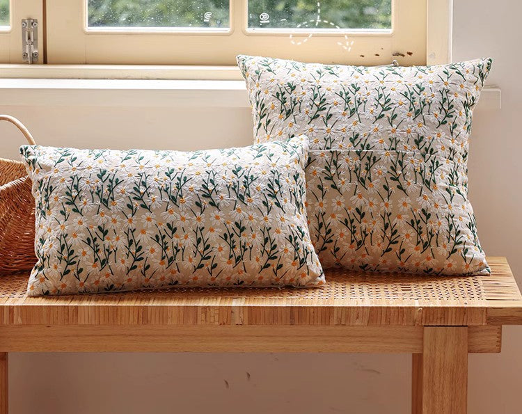 Farmhouse Style Embroidered Floral Cotton Pillow Covers - Decorative Throw Pillows for Couch, Sofa & Bedroom - Spring Home Decor Accent Pillows for Living Room, Bedroom & Farmhouse Decor