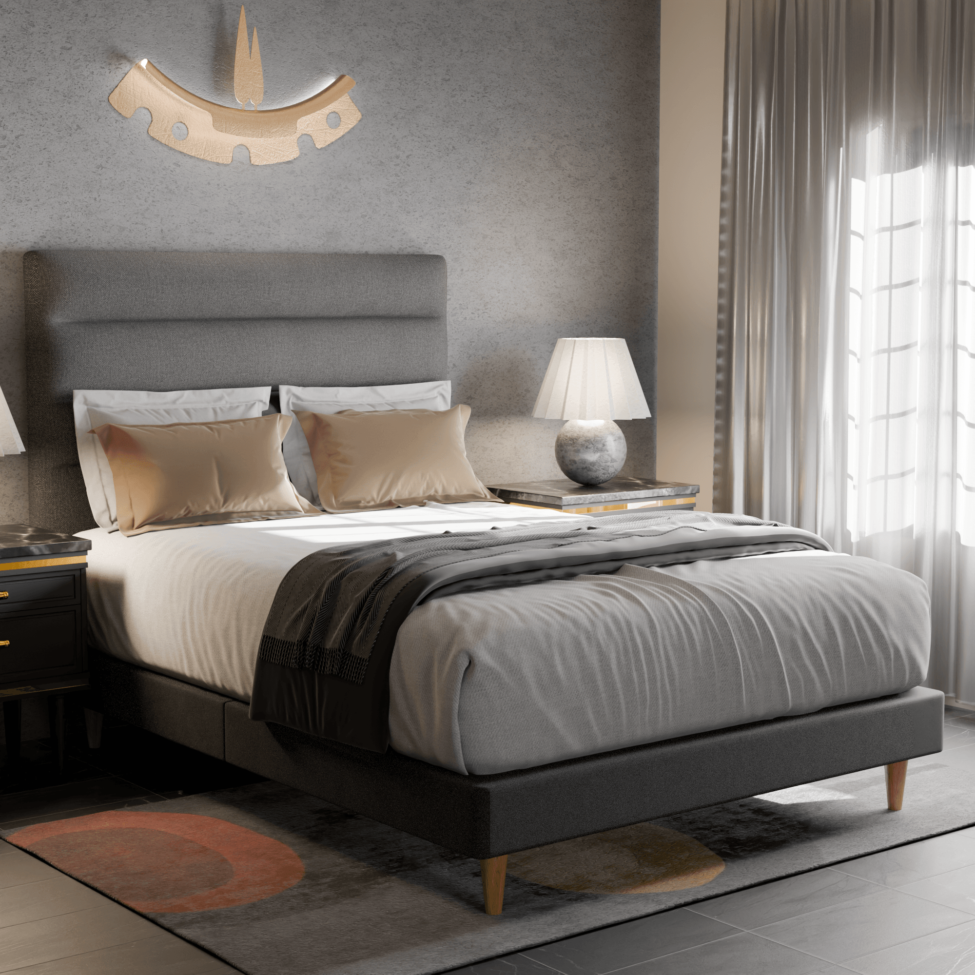 Keenan Fabric Bed Frame - Queen Size Upholstered Platform Bed with Wooden Slats - Perfect for Modern Bedrooms & Guest Rooms