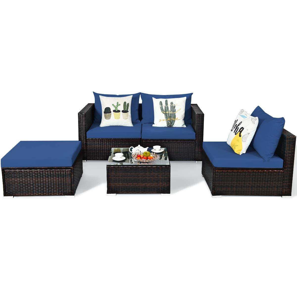 **Tangkula 5-Piece Outdoor Patio Furniture Set - Durable Wicker Sectional Sofa with Glass Top Coffee Table, 360 lb Weight Capacity - Perfect for Garden, Poolside, Porch, and Backyard Relaxation**