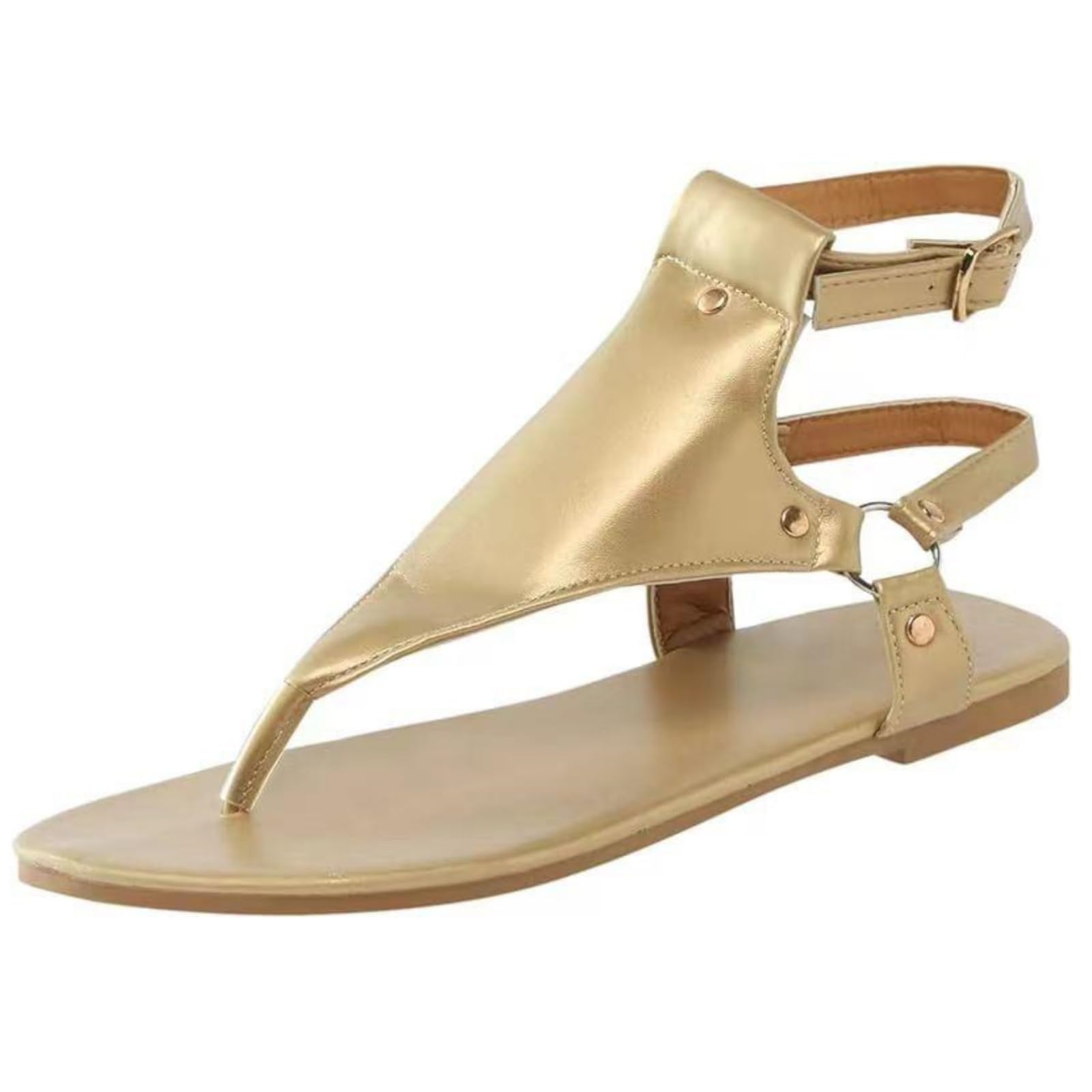 Women's Dressy Summer Sandals - Comfortable Strappy Flat Casual T-Strap Gladiator Sandals for Beach, Vacation & Everyday Wear