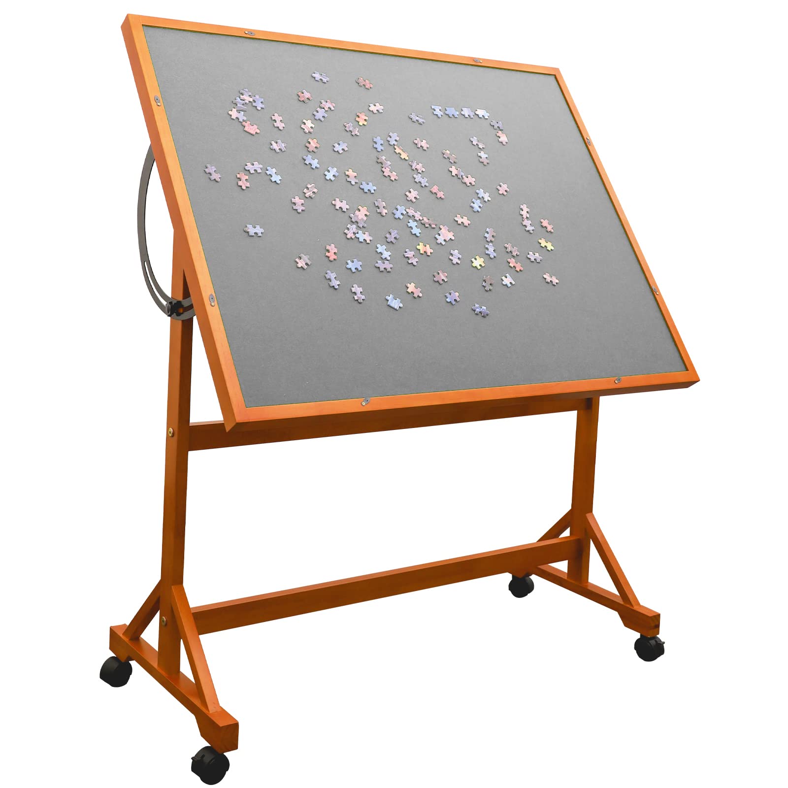Premium Wooden Puzzle Table for Adults - 1500 Piece Jigsaw Puzzle Board with Rotating Surface, Roller Wheels & Felt Mat Cover - Perfect for Puzzle Enthusiasts & Family Game Nights (Gray) - Ideal for Living Rooms, Game Rooms & Relaxing Evenings