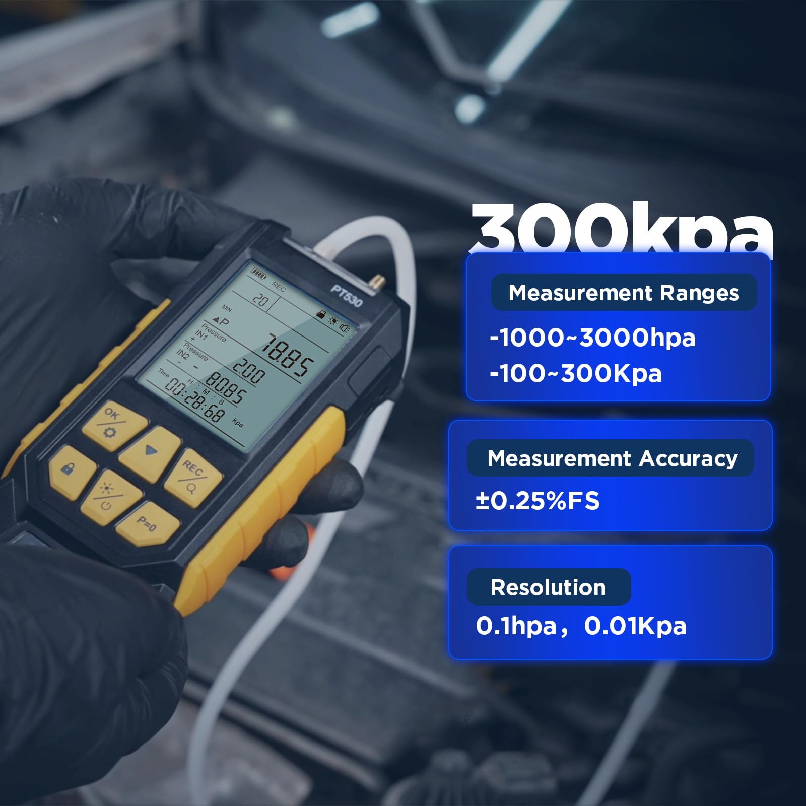 AUTOOL Digital Manometer Gas Pressure Tester -100 to 300Kpa with Backlit Display | HVAC Pressure Gauge with Data Lock & Storage, Magnetic Back | for HVAC, Refrigeration, Automotive & Industrial Use