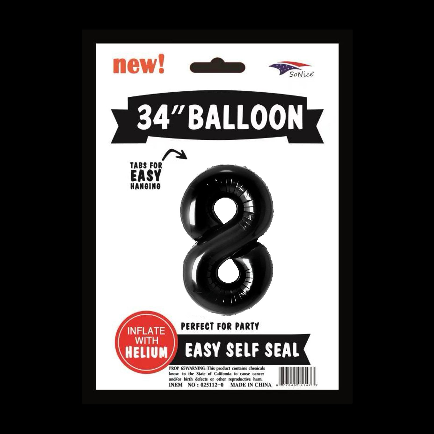 34 Inch Black Number 8 Foil Balloons for Birthday Parties, Anniversaries & Special Events - Pack of 1