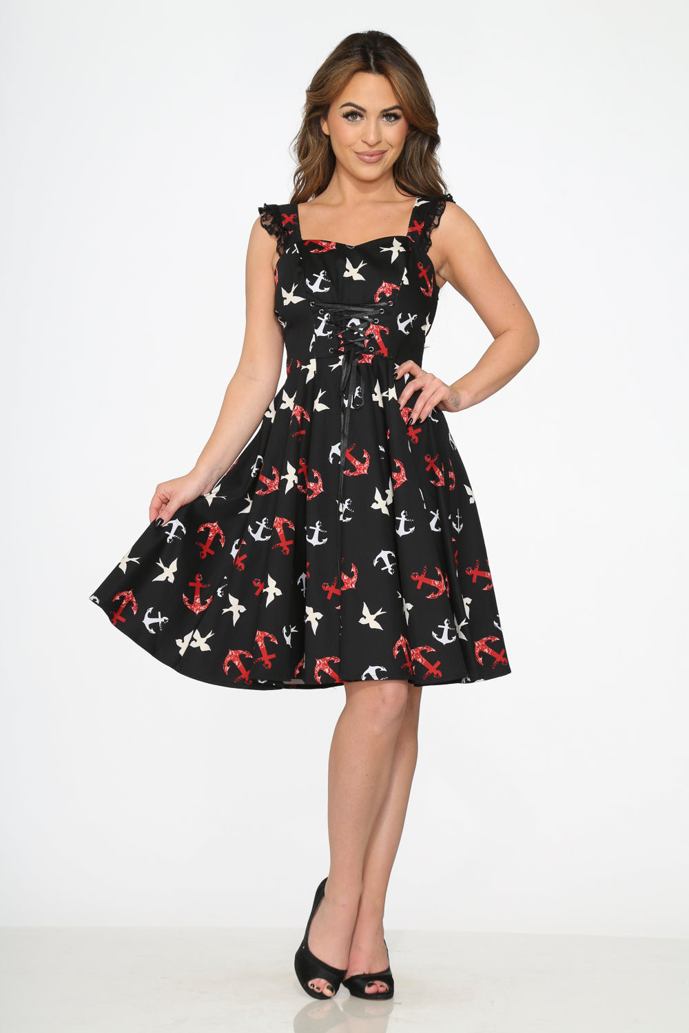 Elegant Black Swallow Print Swing Dress for Women - Vintage Floral Summer Dress for Casual Outings, Parties & Date Nights