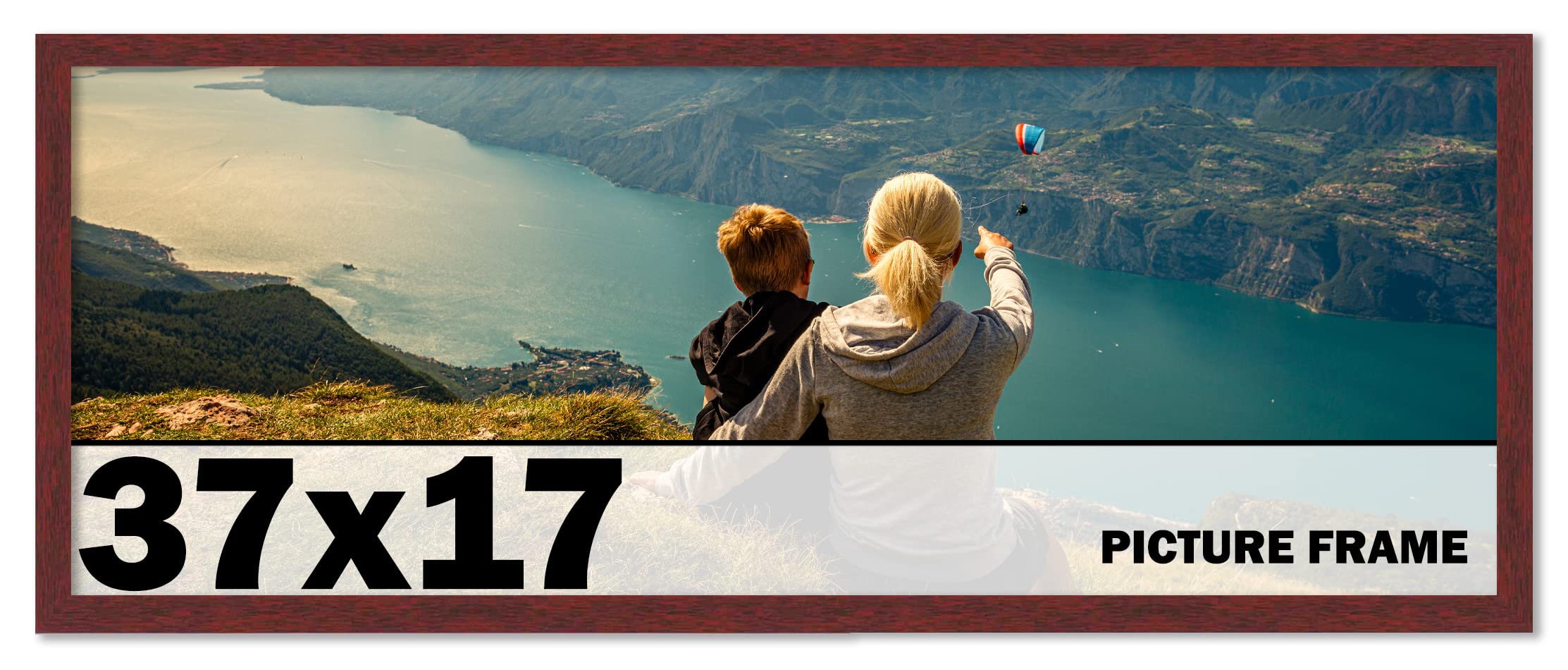 CountryArtHouse 37x17 Inch Solid Mahogany Wood Picture Frame - Premium Brown Wooden Photo Frame with UV Acrylic Plexiglass, Acid-Free Backing & Hanging Kit - Perfect for Wall Art, Family Photos, and Home Decor