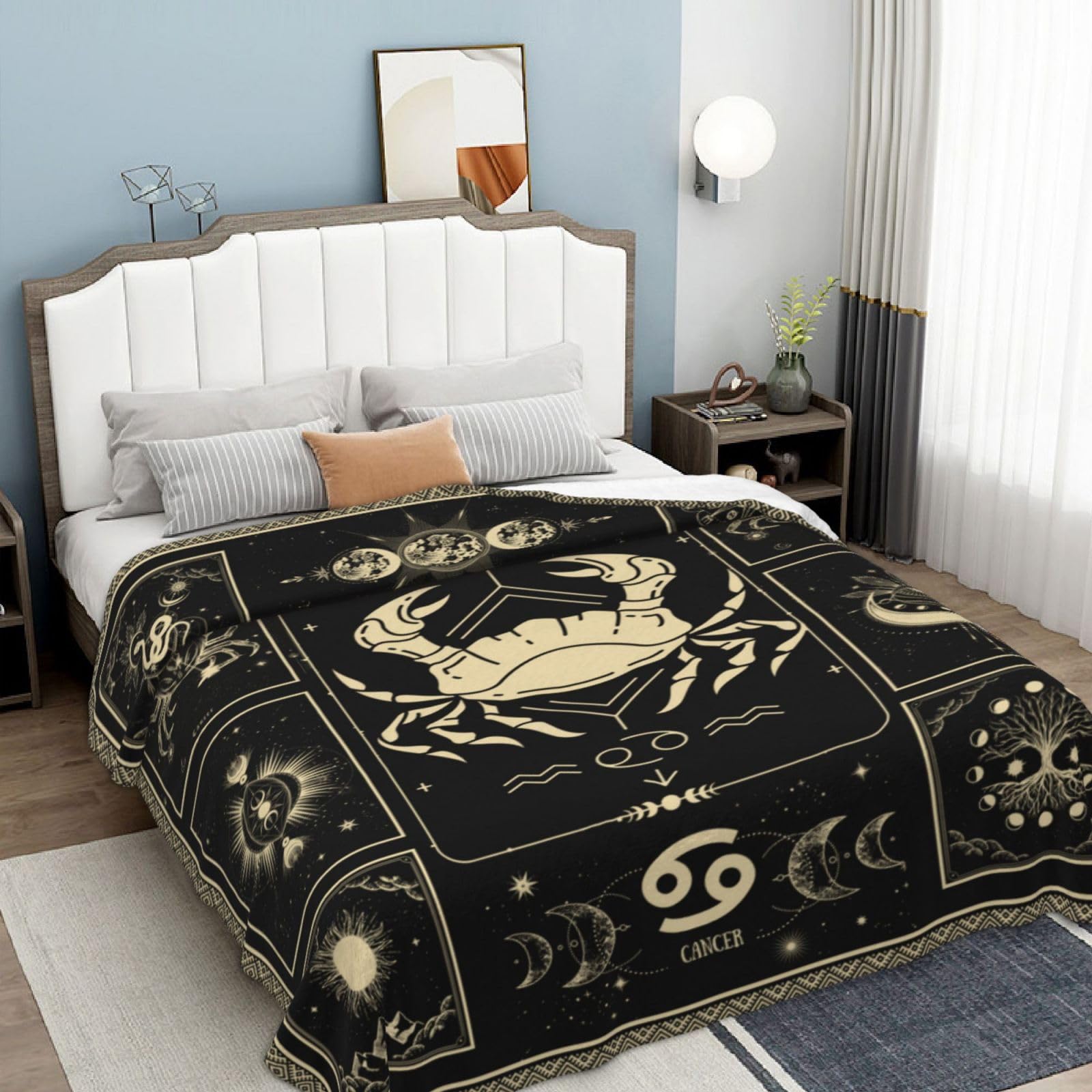 Cancer Zodiac Constellation Blanket - Lightweight Microfiber Astrology Throw with Sun & Moon Design - 40