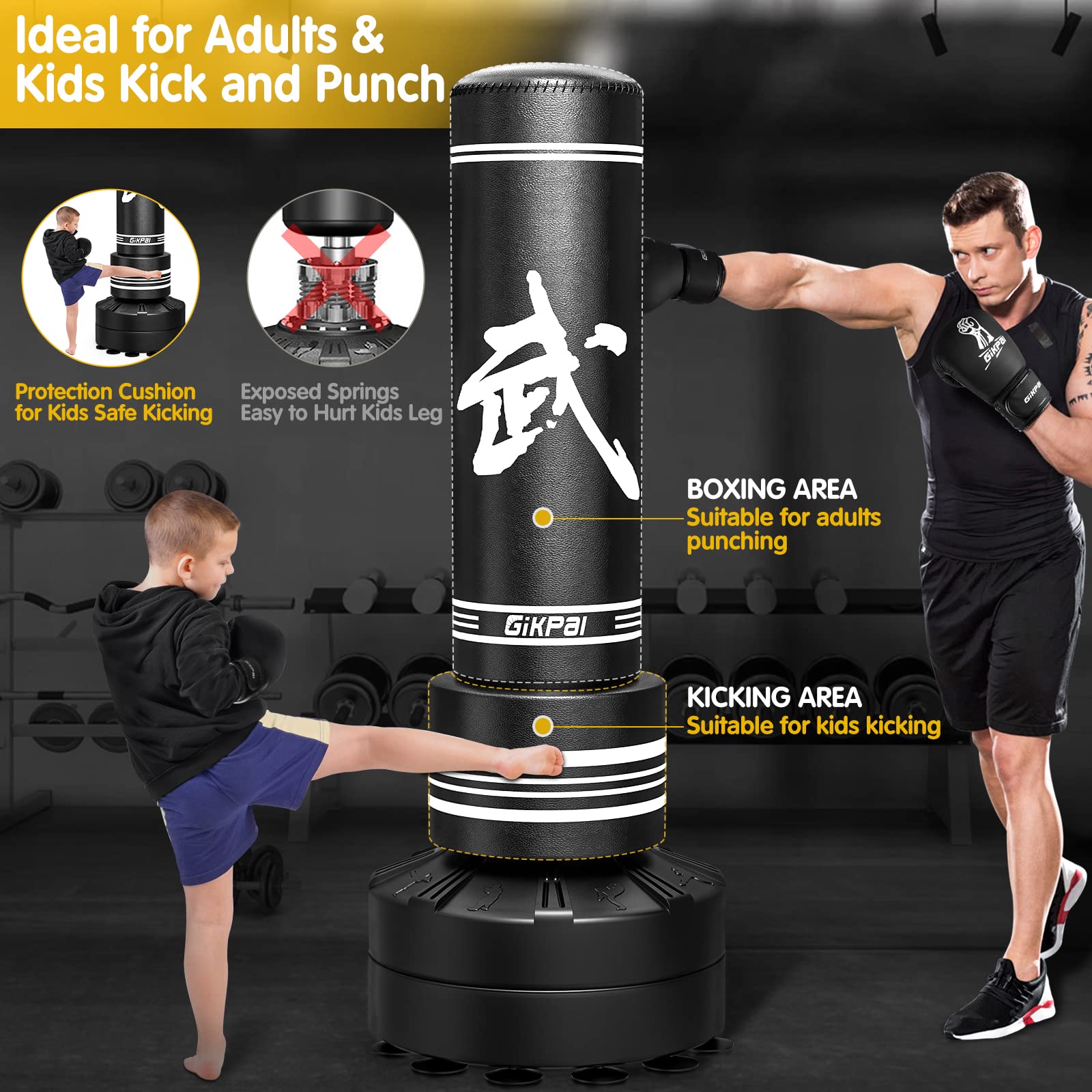 GIKPAL Heavy Duty Freestanding Punching Bag with Boxing Gloves - Adult & Kids Training Bag with Stand for MMA, Kickboxing, Martial Arts - Perfect for Home Gym, Boxing Practice & Fitness Training