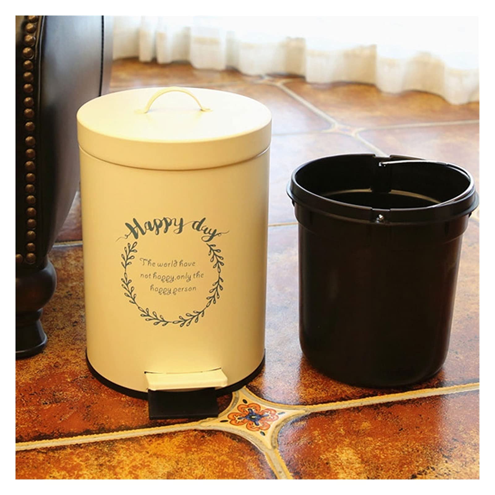 Galvanized Iron Step Trash Can with Odor-Control Lid - Rust-Resistant Round Garbage Bin for Kitchen, Bathroom & Office (Medium Size)