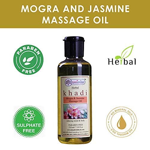 KHADI RISHIKESH Ayurvedic Mogra Jasmine Full Body Oil - Anti-Aging, Scar Reduction, Moisturizing for Fresh & Glowing Skin - 210ml - SLS & Paraben Free - For Men & Women - Perfect for Daily Skincare & Spa Treatments