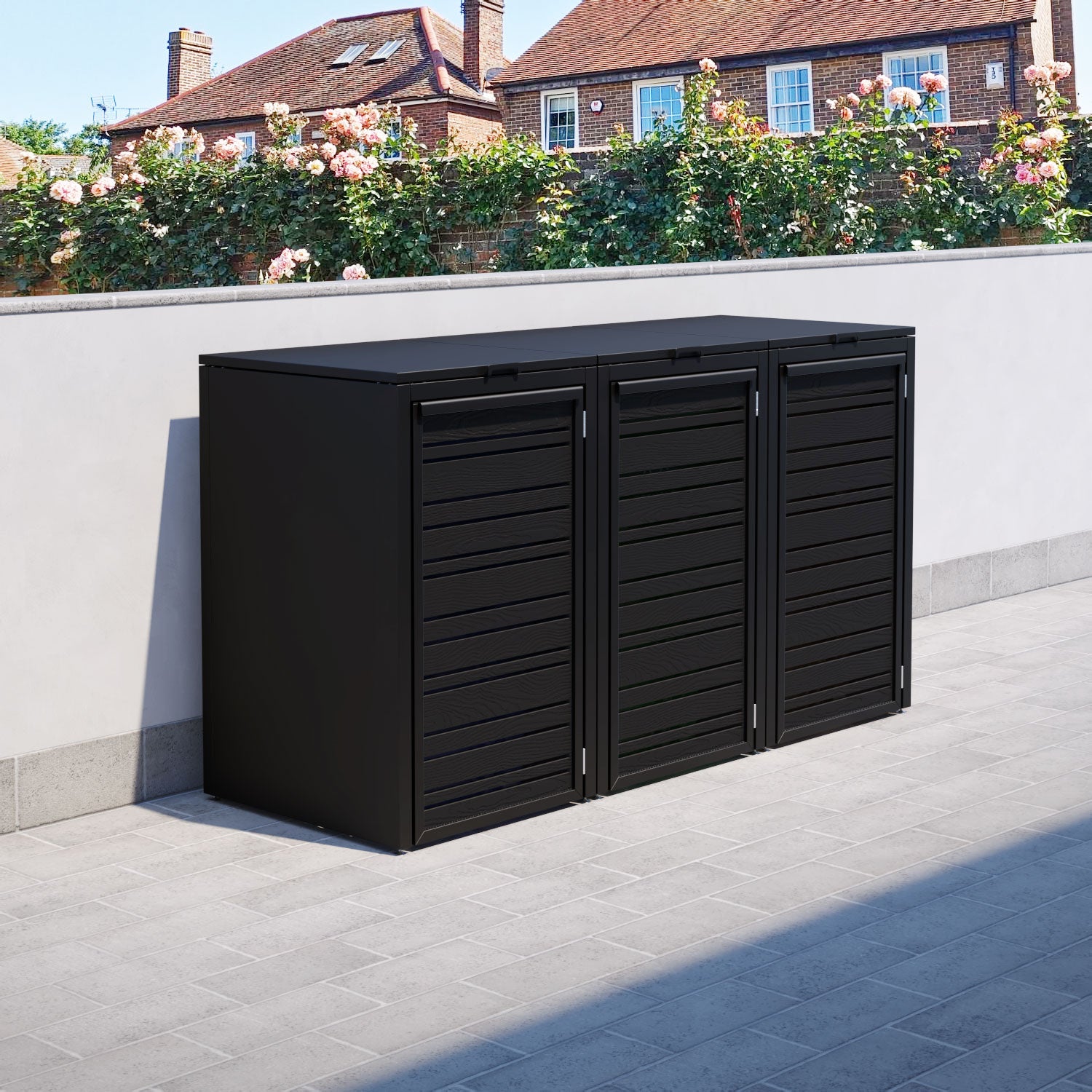 Black 3 Bin Storage Organizer with Sliding Door Screen - Perfect for Pantry, Kitchen, Bathroom & Closet Organization