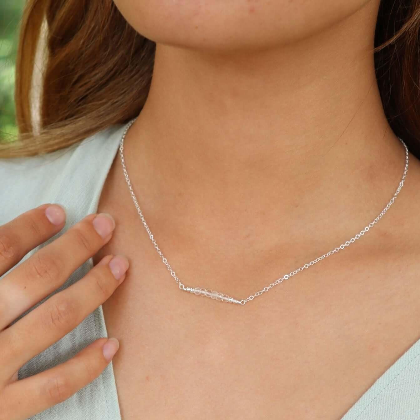 Sparkling Clear Crystal Quartz Faceted Bead Bar Necklace - Elegant Handmade Jewelry for Women, Gift for Her | Perfect for Weddings, Parties & Special Occasions