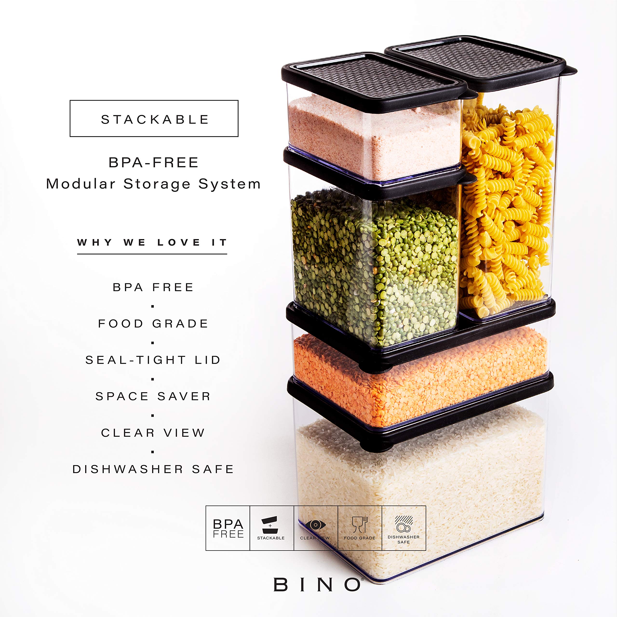 BINO Airtight Food Storage Containers 24-Pack, 1.8 Qt (1.75 Liter) Black - BPA-Free Kitchen Organization Containers with Lids for Pantry, Cereal, Flour, Sugar & Meal Prep | THE SNAP COLLECTION