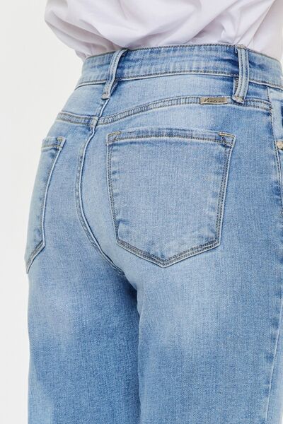 Kancan Women's High Waist Raw Hem Straight Leg Jeans - Trendy Denim Pants for Casual Outfits & Everyday Wear