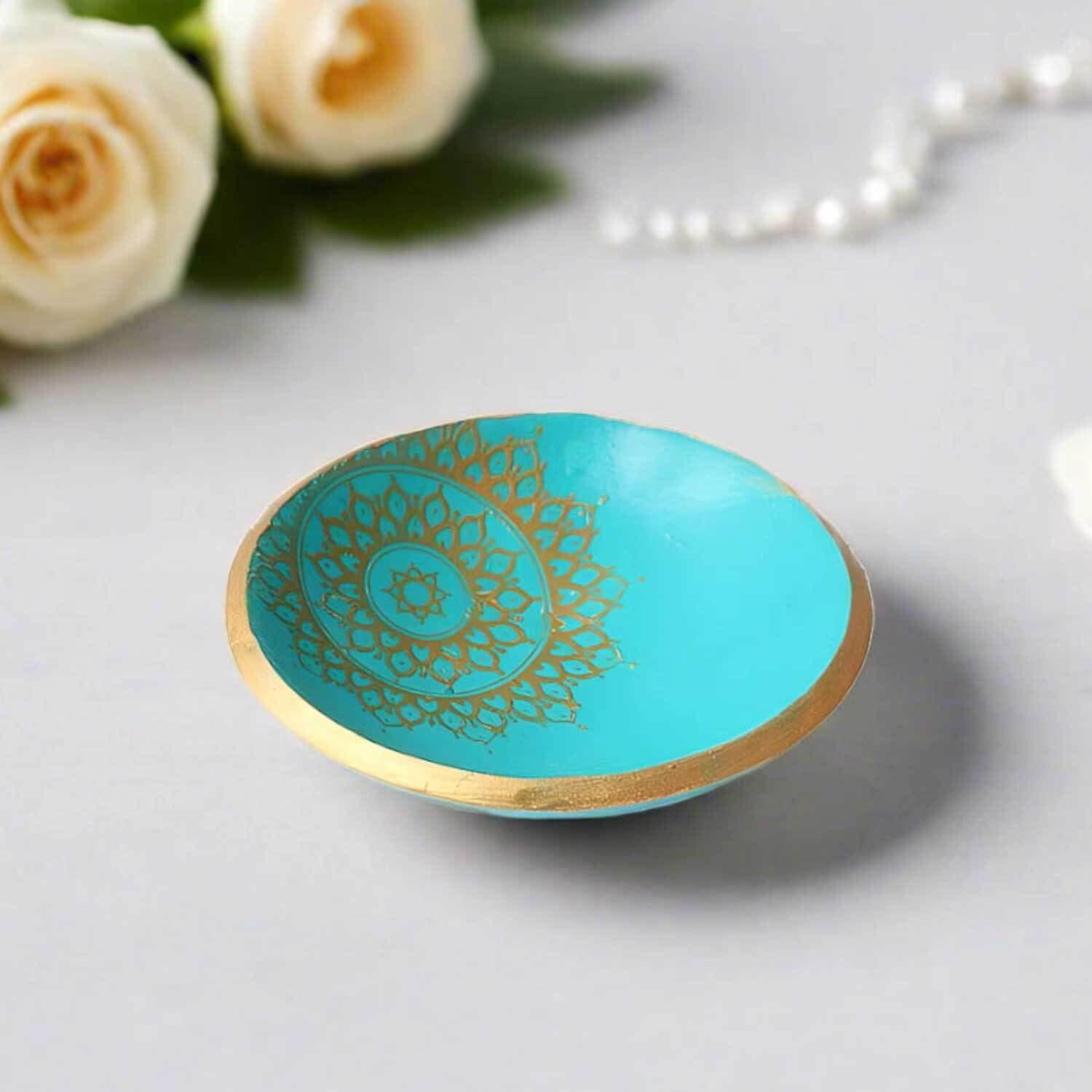 Turquoise Blue Trinket Dish or Ring Holder - Extra Small Home Decor for Jewelry Organization | Perfect Housewarming Gift for Women, Bridal Shower, and Bathroom Vanity
