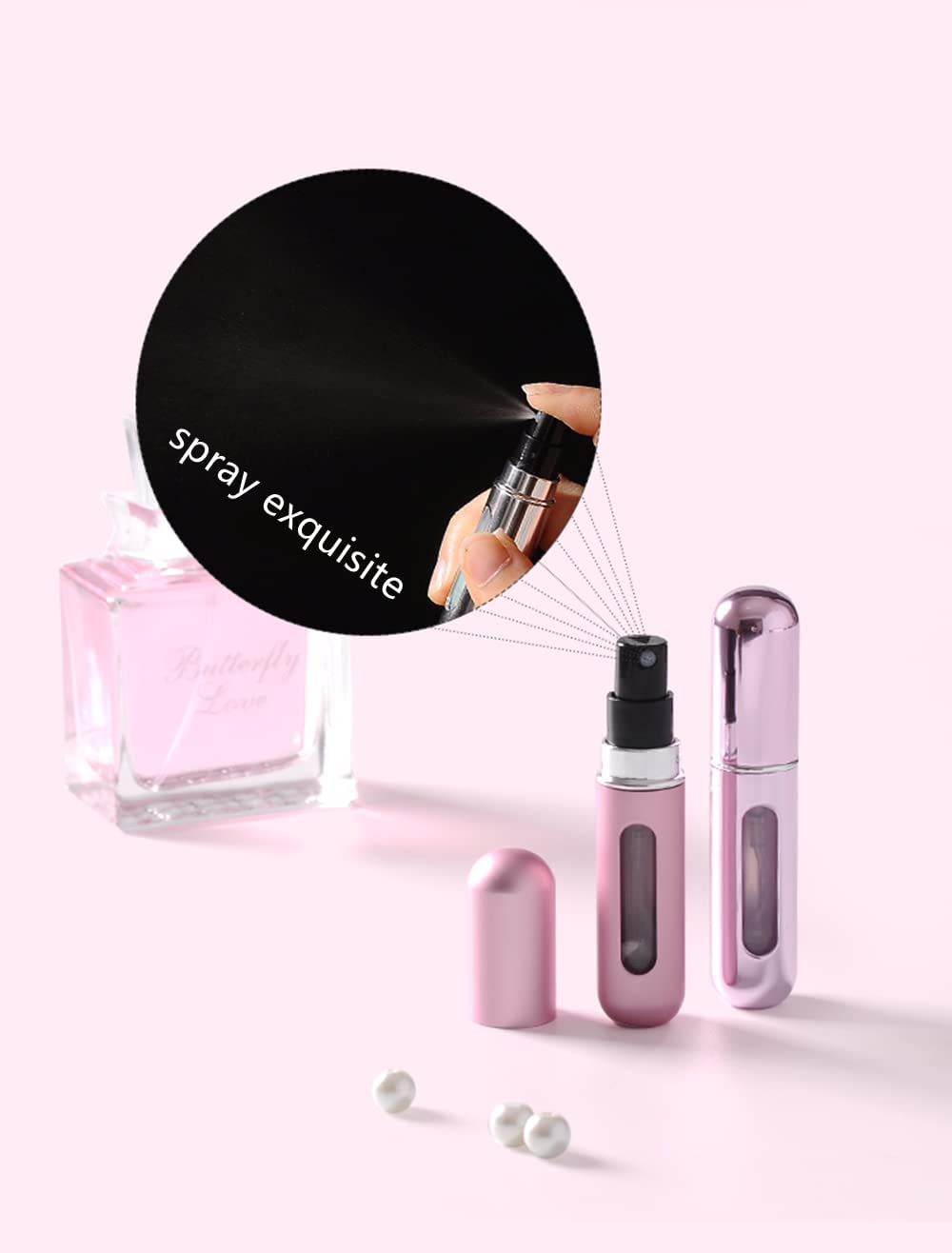 BESTAQUA 5ml Portable Mini Refillable Perfume Atomizer Bottle - 4 Pack Travel Perfume Spray Set for Women & Men, Leak-Proof Scent Pump Case for Purse, Gym Bag, Office & Vacation Travel Accessories