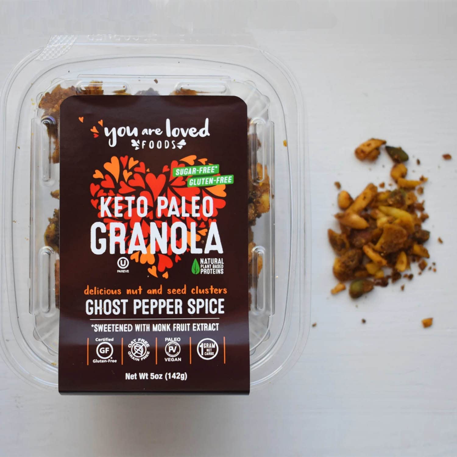 Keto Paleo Granola - Low Carb Nut & Seed Clusters (2G Net Carbs, 5G Protein) | Gluten Free, Grain Free, Vegan Snack | Spicy Ghost Pepper Flavor 15oz | Perfect for Keto Diet, Healthy Breakfast & On-the-Go Snacking