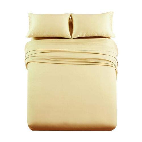 Luxury 1000 Thread Count Queen Size Solid Sheet Set - Ultra Soft & Heavyweight Egyptian Cotton Bed Sheets for Hotel & Home Use - Gold Color