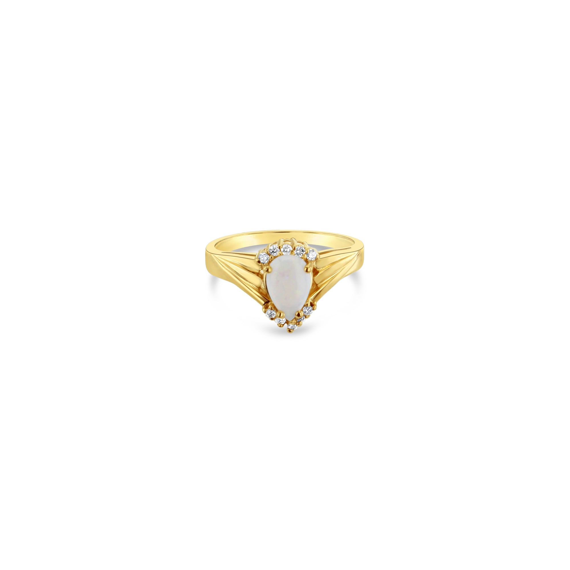 14K Yellow Gold Pear Shaped Opal Ring with Diamond Accents | Elegant Jewelry for Weddings, Anniversaries & Special Occasions