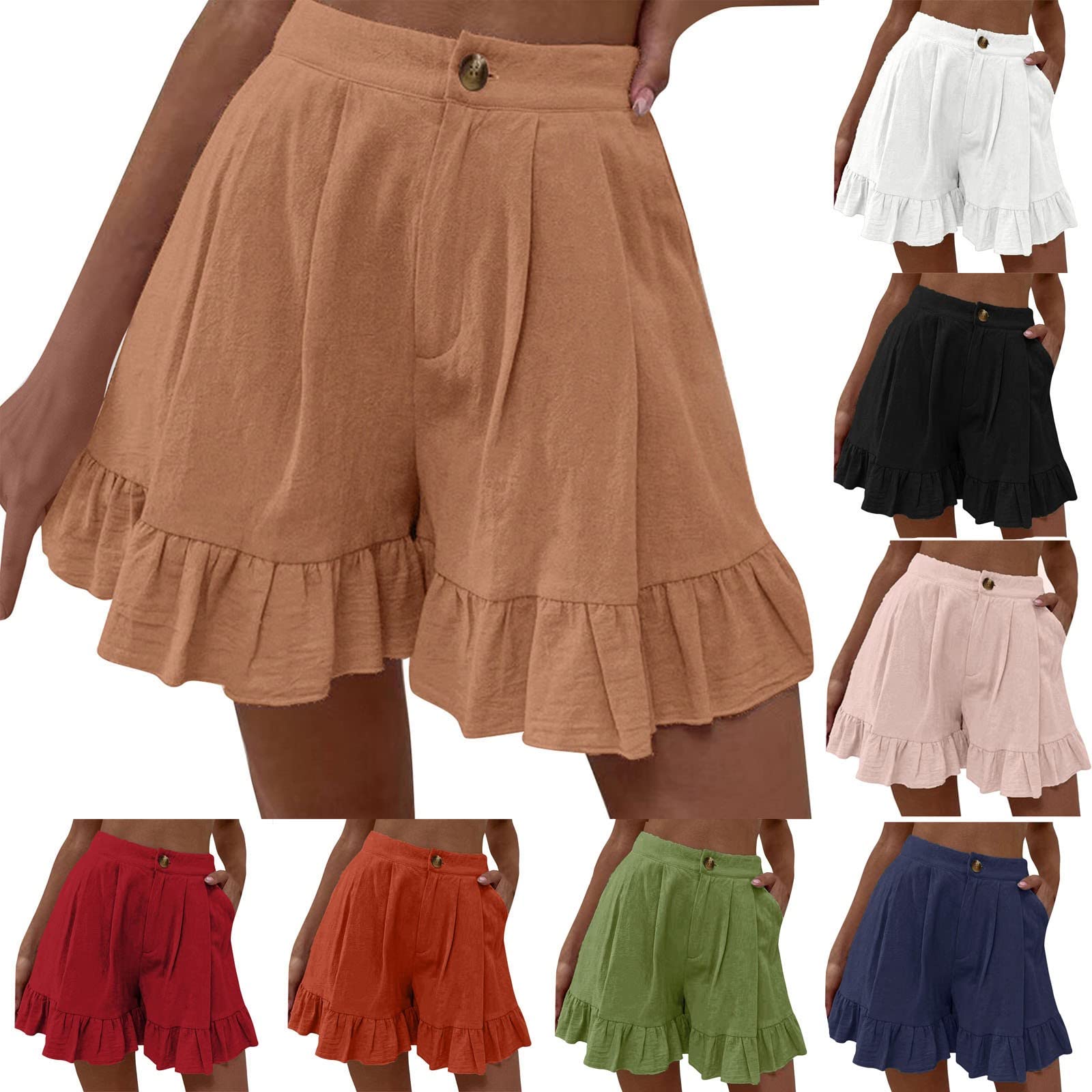 Women's High Waist Athletic Shorts with Button, Zipper & Ruffles - Wide Leg Gym Shorts with Pockets for Running, Yoga & Summer Outfits