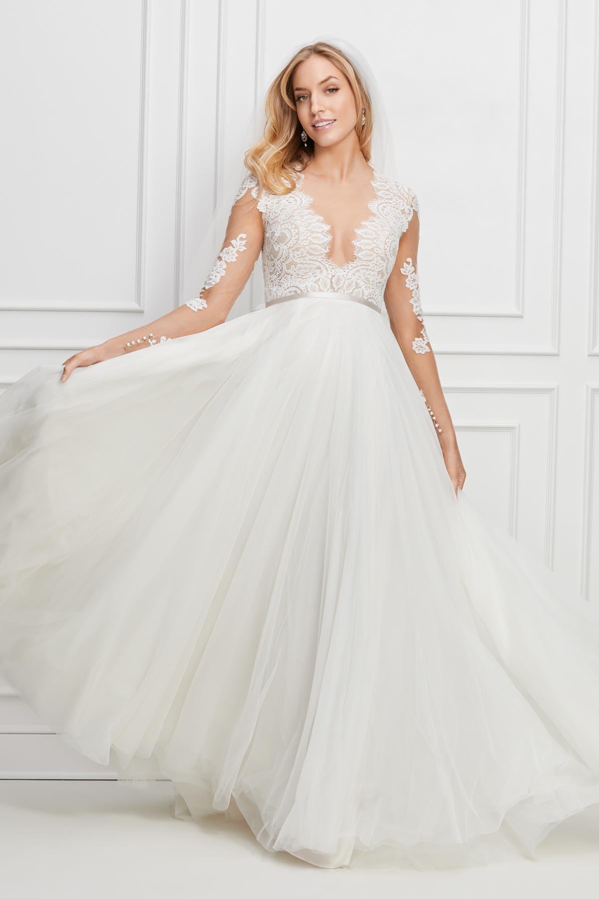 Wtoo Camden 13701 Lace Wedding Dress with Long Sleeves - Elegant A-Line Bridal Gown for Church Ceremony & Formal Wedding Reception