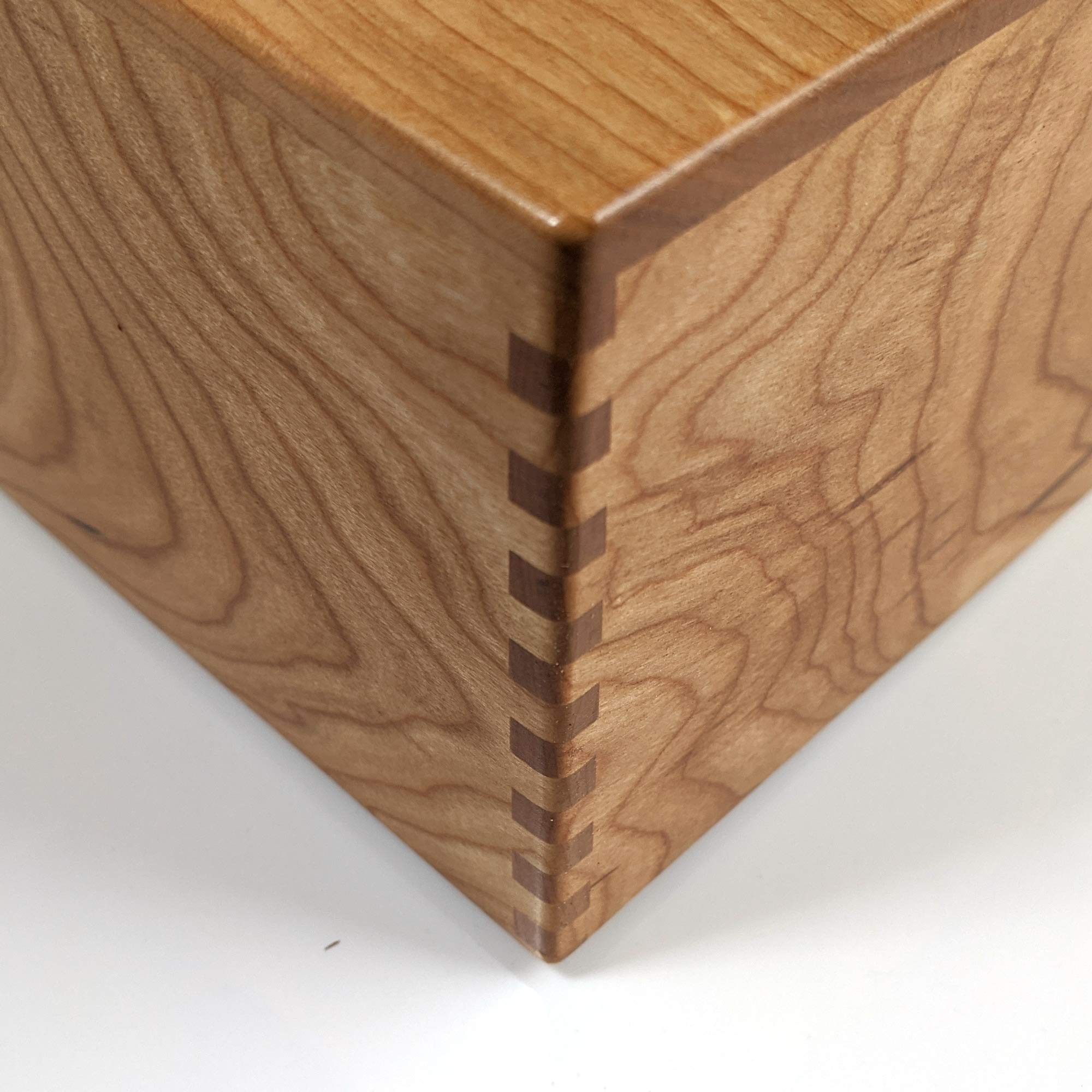 Handmade Cherrywood Tissue Box Cover - Solid Wood Rectangle Tissue Box Holder with Box-Jointed Sides for Home & Office Decor